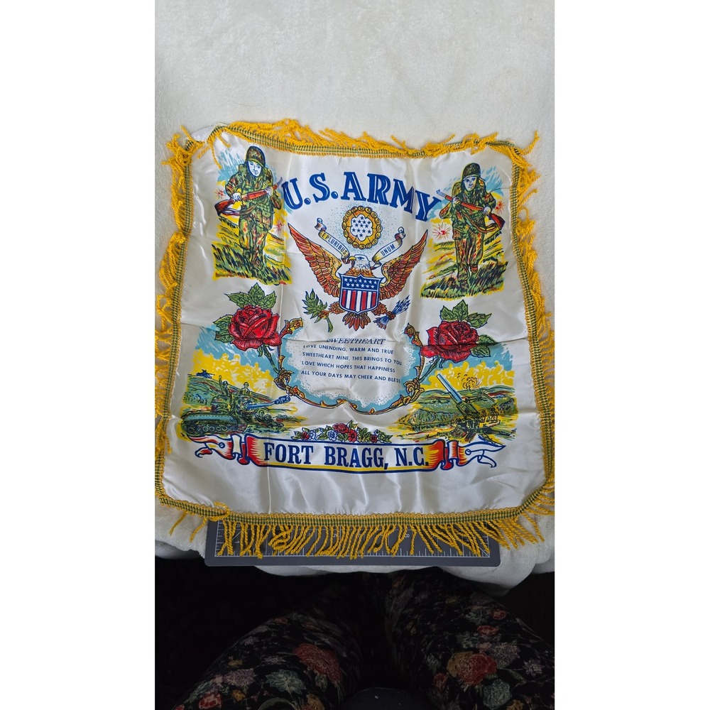 Vintage US Army Fort Bragg NC Sweetheart Fringe Military Souvenir